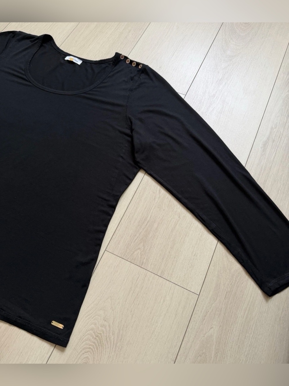 Calvin Klein Black Long Sleeve Button-Shoulder Tee